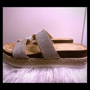 SO Platform Glitter Strap Slip On Shoes